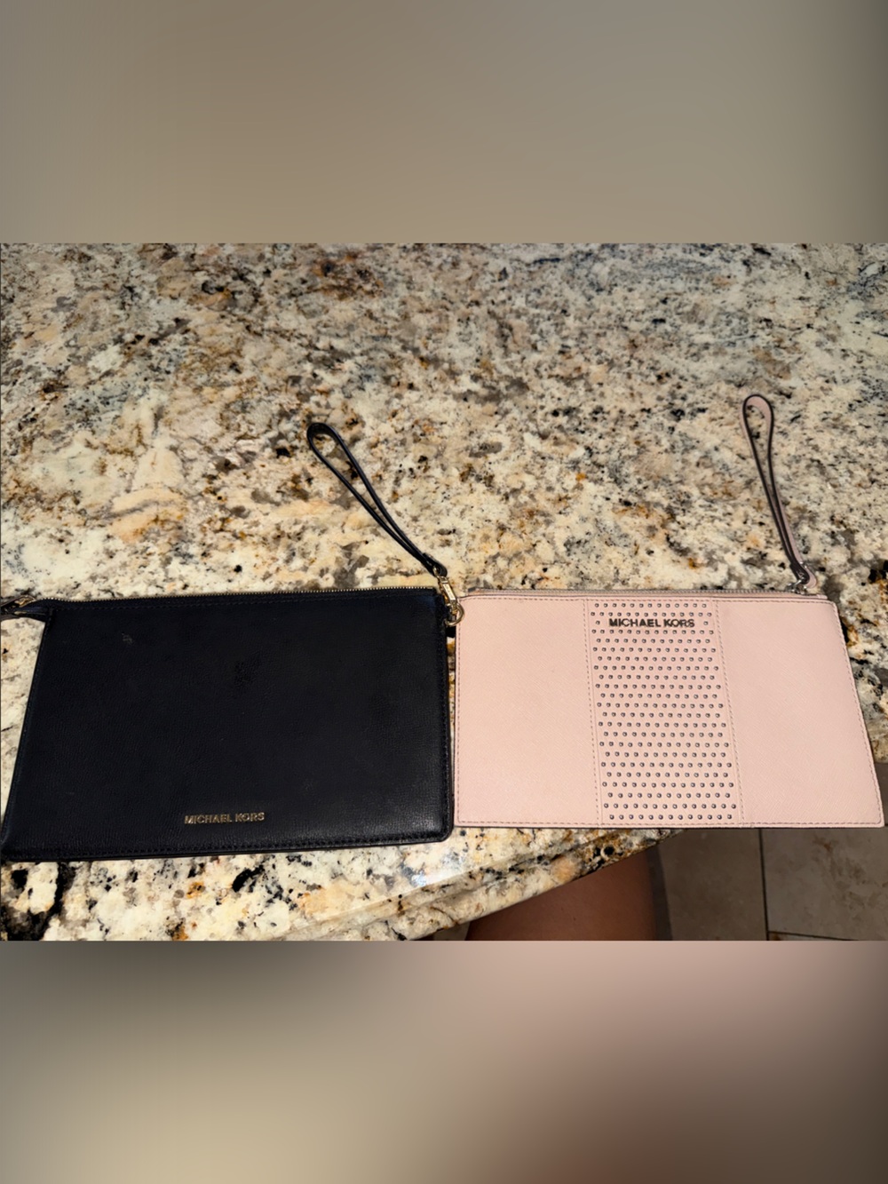 Michael Kors Black and Light Pink Double Wristlet Pouch Set